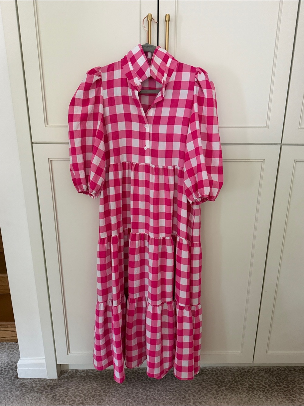 Women’s TCEC Pink Check Tiered Maxi Dress - SIZE medium